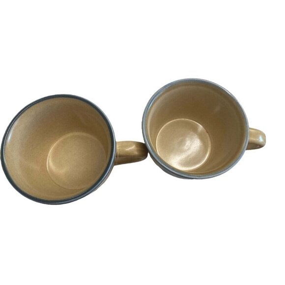 Vintage Set 2 Pfaltzgraff Folk Art Tan & Blue Coffee Cups Mug USA - Picture 5 of 8